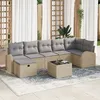 Image de Ensemble De CanapÃ© De Jardin De 8 PiÃ¨ces Avec Coussins Beige En Rotin Poly, CanapÃ© De Jardin 2 Places Avec Rangement Et Coussins Beige En Rotin Poly