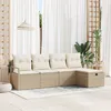 Image de Ensemble de 5 PiÃ¨ces de CanapÃ©s de Jardin avec Coussins Beige Rotin Poly, CanapÃ© de Jardin 2 Places avec Rangement et Coussins Beige Rotin Poly