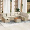 Image de Ensemble De CanapÃ© De Jardin De 9 PiÃ¨ces Avec Coussins En Rotin Poly Beige, CanapÃ© De Jardin 2 Places Avec Rangement Et Coussins En Rotin Poly Beige