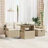Image de Ensemble de 6 piÃ¨ces de canapÃ© de jardin avec coussins de couleur beige en poly rattan, CanapÃ© de jardin 2 places avec rangement et coussins de couleur beige en poly rattan