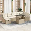 Image de Ensemble de 8 piÃ¨ces de CanapÃ©s de Jardin avec Coussins Beige en Rattan Poly, CanapÃ© de Jardin 2 places avec Rangement et Coussins Beige en Rattan Poly