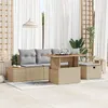 Image de Ensemble De CanapÃ©s De Jardin De 6 PiÃ¨ces Avec Coussins En Rotin Poly Beige Et Acacia, CanapÃ© De Jardin De 2 Places Avec Rangement Et Coussins En Rotin Poly Beige