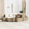 Image de Ensemble De CanapÃ©s De Jardin 7 PiÃ¨ces Avec Coussins Beige Poly Rattan Acacia, CanapÃ© De Jardin 2 Places Avec Rangement & Coussins Beige Poly Rattan