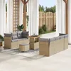 Image de CanapÃ© De Jardin 10 PiÃ¨ces Avec Coussins Beige Polyrattan Acacia, Salle Ã Manger De Jardin 3 PiÃ¨ces Avec Coussins Beige Polyrattan Acacia