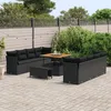 Image de Ensemble De CanapÃ©s De Jardin 11 PiÃ¨ces Avec Coussins Noir Rattan SynthÃ©tique Acacia, Ensemble De Salle Ã Manger De Jardin 3 PiÃ¨ces Avec Coussins Noir Rattan SynthÃ©tique Acacia