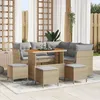 Image de Ensemble De CanapÃ© De Jardin 9 PiÃ¨ces Avec Coussins Beige Poly Rattan Acacia, Ensemble De Salle Ã Manger De Jardin 4 PiÃ¨ces Avec Coussins Beige Poly Rattan Acacia