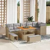 Image de Ensemble De CanapÃ©s De Jardin Vidaxl 9 PiÃ¨ces Avec Coussins Beige Poly Rotin Acacia, Ensemble De Salle Ã Manger De Jardin Vidaxl 3 PiÃ¨ces Avec Coussins Beige Poly Rotin Acacia
