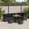 Image de Ensemble De CanapÃ©s De Jardin De 9 PiÃ¨ces Avec Coussins Noir Poly Rattan Acacia, Ensemble De Salle Ã Manger De 3 PiÃ¨ces Avec Coussins Noir Poly Rattan Acacia