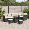 Image de Ensemble de jardin vidaXL 9 piÃ¨ces avec coussins Noir Poly Rattan Acacia, Ensemble repas de jardin vidaXL 3 piÃ¨ces avec coussins Noir Poly Rattan Acacia