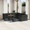 Image de Ensemble De CanapÃ© De Jardin De 13 PiÃ¨ces Avec Coussins Noir Rotin Poly Acacia, Ensemble De Salle Ã Manger De Jardin De 3 PiÃ¨ces Avec Coussins Noir Rotin Poly Acacia