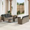 Image de Ensemble De CanapÃ©s De Jardin 9 PiÃ¨ces Avec Coussins Gris Rotin Poly Acacia, Ensemble Salle Ã Manger Jardin 3 PiÃ¨ces Avec Coussins Gris Rotin Poly Acacia