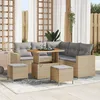 Image de Ensemble De CanapÃ© De Jardin 8 PiÃ¨ces Vidaxl Avec Coussins Beige Poly Rotin Acacia, Ensemble De Salle Ã Manger De Jardin 3 PiÃ¨ces Vidaxl Avec Coussins Beige Poly Rotin Acacia