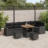 Image de Set De CanapÃ©s De Jardin 9 PiÃ¨ces Avec Coussins Noir Poly Rattan Acacia, Set De DÃ®ner De Jardin 3 PiÃ¨ces Avec Coussins Noir Poly Rattan Acacia