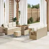 Image de Set De CanapÃ© De Jardin 9 PiÃ¨ces Avec Coussins Beige Poly Rattan Acacia, Ensemble De Salle Ã Manger De Jardin 3 PiÃ¨ces Avec Coussins Beige Poly Rattan Acacia