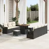 Image de Ensemble De CanapÃ©s De Jardin 10 PiÃ¨ces Avec Coussins Noir Poly Rattan Acacia, Ensemble De Salle Ã Manger De Jardin 3 PiÃ¨ces Avec Coussins Noir Poly Rattan Acacia