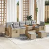 Image de Ensemble De CanapÃ©s De Jardin 10 PiÃ¨ces Avec Coussins Beige Rattan Poly Acacia, Ensemble De DÃ®ner 3 PiÃ¨ces Avec Coussins Beige Rattan Poly Acacia