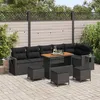 Image de Ensemble De CanapÃ© De Jardin 10 PiÃ¨ces Avec Coussins Noir Poly Rattan Acacia, Ensemble De Salle Ã Manger De Jardin 4 PiÃ¨ces Avec Coussins Noir Poly Rattan Acacia