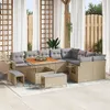 Image de Ensemble De CanapÃ©s De Jardin 12 PiÃ¨ces Avec Coussins Beige Poly Rattan Acacia, Ensemble De Salle Ã Manger De Jardin 3 PiÃ¨ces Avec Coussins Beige Poly Rattan Acacia