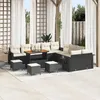 Image de Ensemble De CanapÃ© De Jardin 14 PiÃ¨ces Vidaxl Avec Coussins En Poly Rotin Noir Et Acacia, Ensemble De DÃ®ner De Jardin 4 PiÃ¨ces Vidaxl Avec Coussins En Poly Rotin Noir Et Acacia