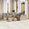 Image de Set De Sofas De Jardin 14 PiÃ¨ces Avec Coussins Beige Polyrotin Acacia, Set De Salle Ã Manger De Jardin 4 PiÃ¨ces Avec Coussins Beige Polyrotin Acacia