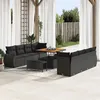 Image de Ensemble de canapÃ© jardin 11 piÃ¨ces avec coussins noir poly rattan acacia, Ensemble salle Ã  manger jardin 3 piÃ¨ces avec coussins noir poly rattan acacia