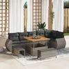 Image de Ensemble De CanapÃ© De Jardin 9 PiÃ¨ces Avec Coussins Gris En Poly Rattan Acacia, Ensemble De Salle Ã Manger De Jardin 3 PiÃ¨ces Avec Coussins Gris En Poly Rattan Acacia