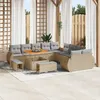 Image de Set de CanapÃ© de Jardin 13 PiÃ¨ces avec Coussins Beige Poly Rotin Acacia, Set de Salle Ã  Manger de Jardin 3 PiÃ¨ces avec Coussins Beige Poly Rotin Acacia