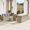 Image de Ensemble de 11 piÃ¨ces de CanapÃ©s de Jardin avec Coussins Beige en Rattan Poly Acacia, Ensemble de 3 piÃ¨ces de Salle Ã  Manger de Jardin avec Coussins Beige en Rattan Poly Acacia