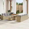 Image de Ensemble De CanapÃ© De Jardin 11 PiÃ¨ces Avec Coussins Beige En Poly Rotin Acacia, Ensemble De Salle Ã Manger De Jardin 3 PiÃ¨ces Avec Coussins Beige En Poly Rotin Acacia