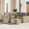 Image de Ensemble De CanapÃ©s De Jardin De 8 PiÃ¨ces Avec Coussins Beige Rattan Poly Acacia, Ensemble De Salle Ã Manger De Jardin De 3 PiÃ¨ces Avec Coussins Beige Rattan Poly Acacia
