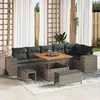 Image de Ensemble De CanapÃ©s De Jardin Vidaxl De 9 PiÃ¨ces Avec Coussins En Poly Rotin Gris, Ensemble De Salle Ã Manger De Jardin Vidaxl De 3 PiÃ¨ces Avec Coussins En Poly Rotin Gris