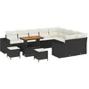 Image de Ensemble CanapÃ©s De Jardin 12 PiÃ¨ces Avec Coussins Rattan Pe Noir Acacia, Ensemble Salle Ã Manger Jardin 3 PiÃ¨ces Avec Coussins Rattan Pe Noir Acacia