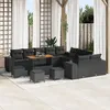 Image de Ensemble De CanapÃ©s De Jardin De 14 PiÃ¨ces Avec Coussins En Rotin Poly Noir Acacia, Ensemble De Salle Ã Manger De Jardin De 4 PiÃ¨ces Avec Coussins En Rotin Poly Noir Acacia