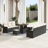 Image de Ensemble De CanapÃ© De Jardin De 10 PiÃ¨ces Avec Coussins En Rattan Poly Noir Acacia, CanapÃ© De Jardin 2 Places Avec Coussins En Rattan Poly Noir, Ensemble De Salle Ã Manger De Jardin De 3 PiÃ¨ces Avec Coussins En Rattan Poly Noir Acacia
