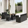 Image de Set De 8 PiÃ¨ces De Sofa De Jardin Avec Coussins Noir En Rattan Poly Acacia, Sofa De Jardin 2 Places Avec Coussins Noir En Rattan Poly, Ensemble De Salle Ã Manger De Jardin 3 PiÃ¨ces Avec Coussins Noir En Rattan Poly Acacia