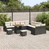 Image de Set De Sofa De Jardin 13 PiÃ¨ces Avec Coussins En Poly Rattan Noir Acacia, Sofa De Jardin 2 Places Avec Coussins En Poly Rattan Noir, Set De Salle Ã Manger De Jardin 3 PiÃ¨ces Avec Coussins En Poly Rattan Noir Acacia