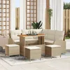 Image de Ensemble De CanapÃ©s De Jardin 9 PiÃ¨ces Avec Coussins Beige Poly Rattan Acacia, CanapÃ© De Jardin 2 Places Avec Coussins Beige Poly Rattan, Ensemble De Salle Ã Manger De Jardin 4 PiÃ¨ces Avec Coussins Beige Poly Rattan Acacia
