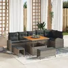 Image de Ensemble De CanapÃ© De Jardin De 9 PiÃ¨ces Avec Coussins Gris Rattan Poly Acacia, CanapÃ© De Jardin 2 Places Avec Coussins Gris Rattan Poly, Ensemble De Salle Ã Manger De Jardin De 3 PiÃ¨ces Avec Coussins Gris Rattan Poly Acacia