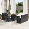 Image de Ensemble De CanapÃ© De Jardin 8 PiÃ¨ces Avec Coussins En Rotin Poly Noir Et Acacia, CanapÃ© De Jardin 2 Places Avec Coussins En Rotin Poly Noir, Ensemble De Salle Ã Manger De Jardin 3 PiÃ¨ces Avec Coussins En Rotin Poly Noir Et Acacia