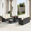 Image de Ensemble de 9 piÃ¨ces de CanapÃ© de Jardin avec Coussins Rattan Poly Noir Acacia, Sofa de Jardin 2 Places avec Coussins Rattan Poly Noir, Ensemble de 3 piÃ¨ces de Salle Ã  Manger de Jardin avec Coussins Rattan Poly Noir Acacia