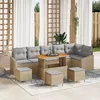 Image de Ensemble De CanapÃ©s De Jardin 10 PiÃ¨ces Avec Coussins Beige Poly Rattan Acacia, CanapÃ© De Jardin 2 Places Avec Coussins Beige Poly Rattan, Ensemble De Salle Ã Manger De Jardin 4 PiÃ¨ces Avec Coussins Beige Poly Rattan Acacia