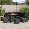 Image de Ensemble De CanapÃ© De Jardin 8 PiÃ¨ces Avec Coussins Noir Poly Rattan Acacia, CanapÃ© De Jardin 2 Places Avec Coussins Noir Poly Rattan, Ensemble De Salle Ã Manger De Jardin 3 PiÃ¨ces Avec Coussins Noir Poly Rattan Acacia