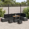 Image de Ensemble De CanapÃ© De Jardin 9 PiÃ¨ces Avec Coussins Noir Poly Rotin Acacia, CanapÃ© De Jardin 2 Places Avec Coussins Noir Poly Rotin, Ensemble De Salle Ã Manger De Jardin 3 PiÃ¨ces Avec Coussins Noir Poly Rotin Acacia