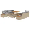 Image de Ensemble De CanapÃ© De Jardin 11 PiÃ¨ces Avec Coussins Beige Poly Rattan Acacia, Ensemble De Salle Ã Manger De Jardin 3 PiÃ¨ces Avec Coussins Beige Poly Rattan Acacia
