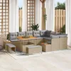 Image de Ensemble De CanapÃ© De Jardin 12 PiÃ¨ces Avec Coussins Beige Poly Rotin Acacia, Ensemble De Salle Ã Manger De Jardin 3 PiÃ¨ces Avec Coussins Beige Poly Rotin Acacia