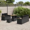 Image de Set de canapÃ© de jardin 8 piÃ¨ces avec coussins noir rotin synthÃ©tique acacia, Set de salle Ã  manger de jardin 3 piÃ¨ces avec coussins noir rotin synthÃ©tique acacia