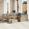 Image de Ensemble De CanapÃ© De Jardin 12 PiÃ¨ces Avec Coussins Beige Poly Rattan Acacia, Ensemble De Salle Ã Manger De Jardin 3 PiÃ¨ces Avec Coussins Beige Poly Rattan Acacia