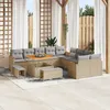 Image de Ensemble De CanapÃ© De Jardin De 13 PiÃ¨ces Avec Coussins Beige Rattan Poly Acacia, Ensemble De Salle Ã Manger De Jardin De 3 PiÃ¨ces Avec Coussins Beige Rattan Poly Acacia