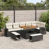Image de Ensemble De CanapÃ© De Jardin 9 PiÃ¨ces Noir Avec Coussins En Poly Rattan Et Acacia, Ensemble De Salle Ã Manger De Jardin 3 PiÃ¨ces Noir Avec Coussins En Poly Rattan Et Acacia