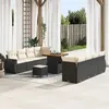 Image de Ensemble De CanapÃ© De Jardin 11 PiÃ¨ces Avec Coussins En Poly Rotin Noir Acacia, Ensemble De Salle Ã Manger De Jardin 3 PiÃ¨ces Avec Coussins En Poly Rotin Noir Acacia